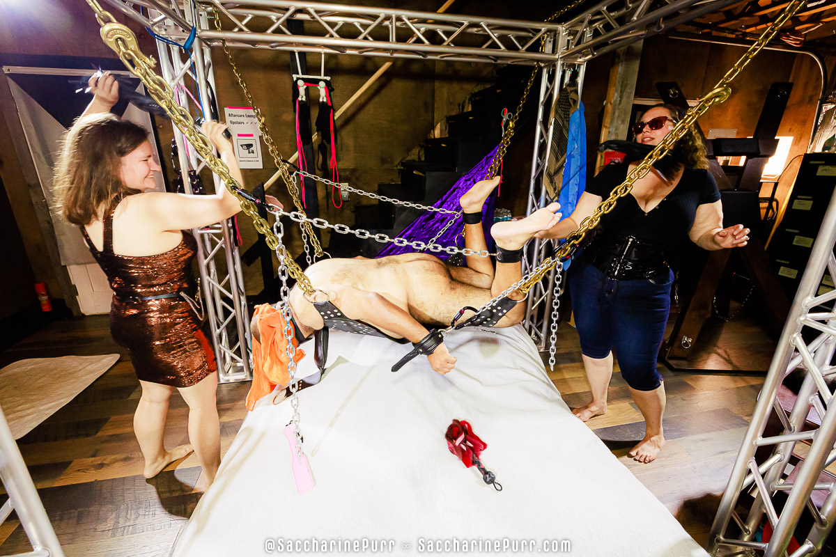 Chain Restraints and Impact in the Buffalo Leather Bondage Sling - Chain Restraints, Fuzzy Rope, and Restrained Impact Play